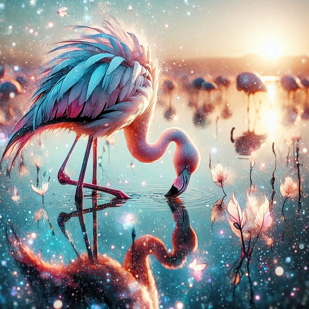Flamingo on sunset
