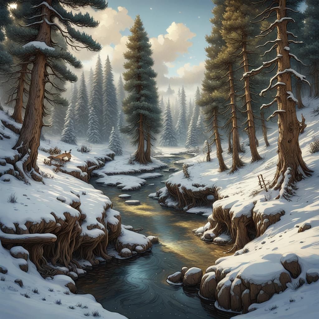 WINTER STREAM THROUGH THE FOREST
  by @Bama