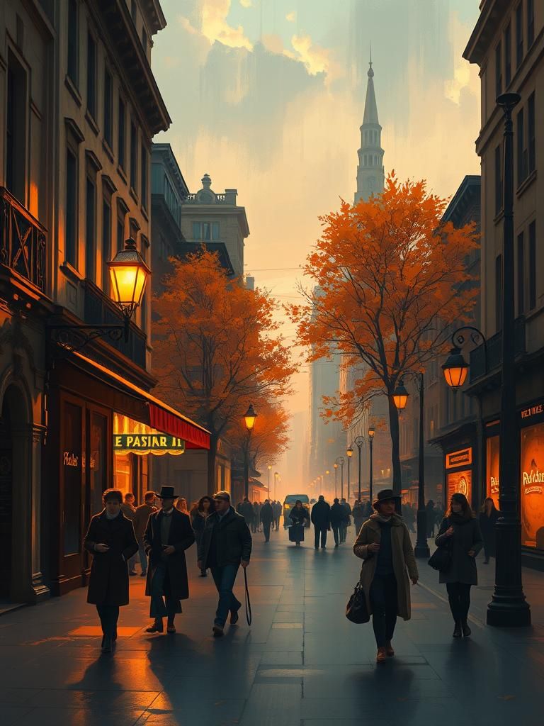 1920's cityscape in autumn