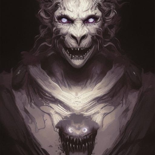 Undead Werewolf Horror Portrait in Gustave Doré Style