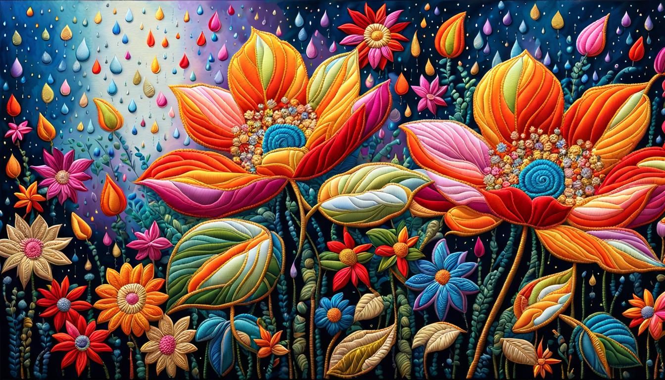 Embroidered Flower Garden. 2 AI Generated Artwork NightCafe Creator