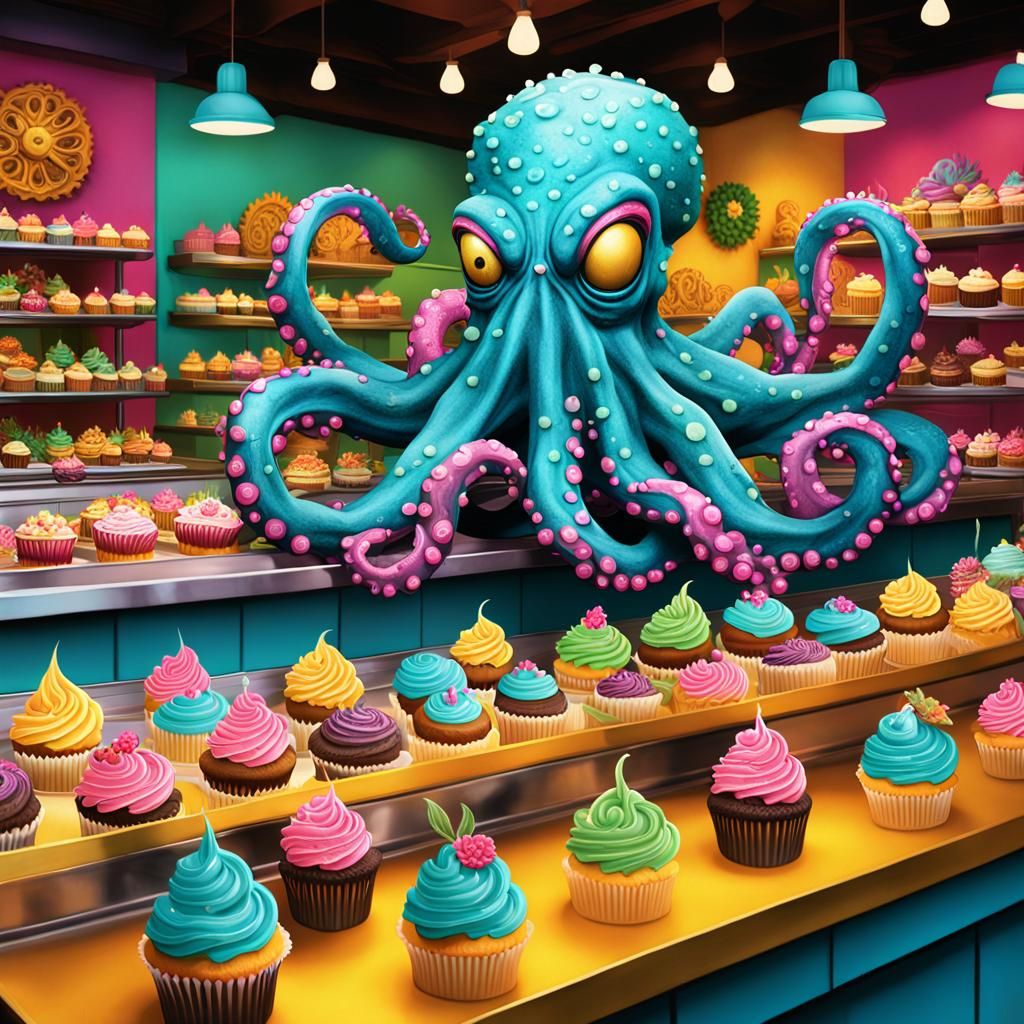Little shop of Horror Evil Octopus Cupcakes detailed matte p...
