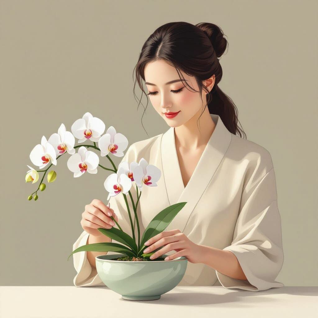 Asymmetrical flower arrangement with White Orchids  