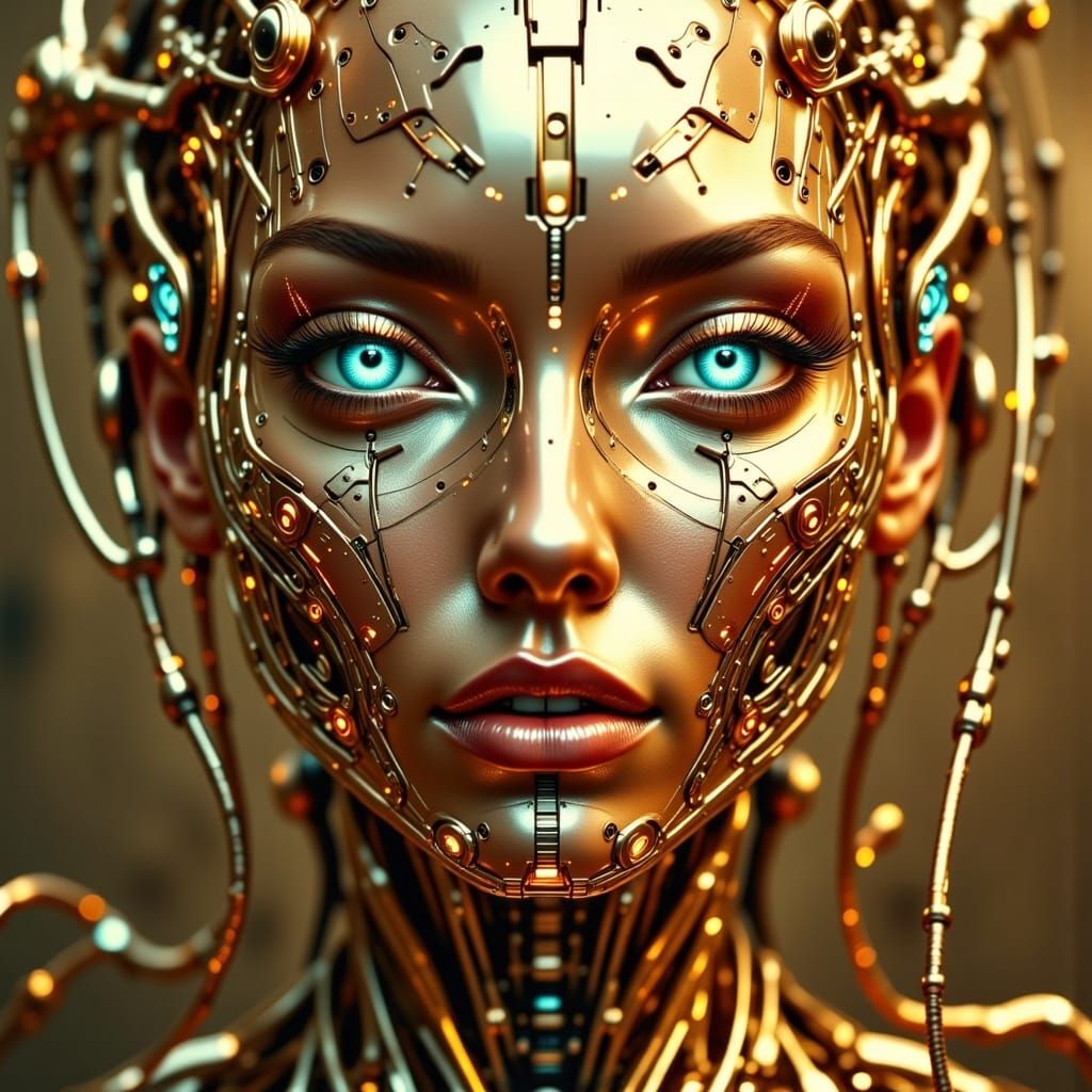 Photorealistic Cyborg with Cybernetic Implants in Dramatic L...