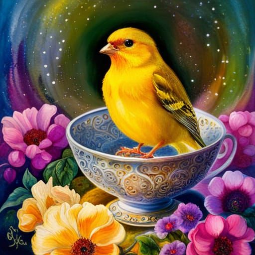 Happy Canary in a Teacup