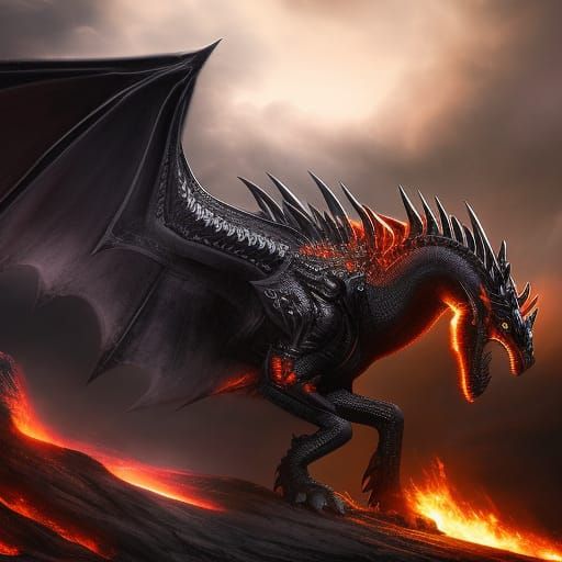 dark fantasy black monster dragon demon horse, full body portrait ...