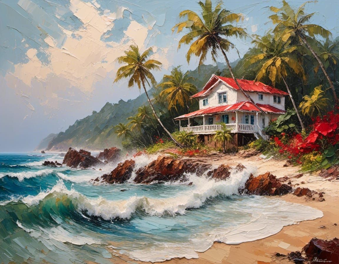 Perfect Tiny Red and White Tropical Beach House With Crashin...