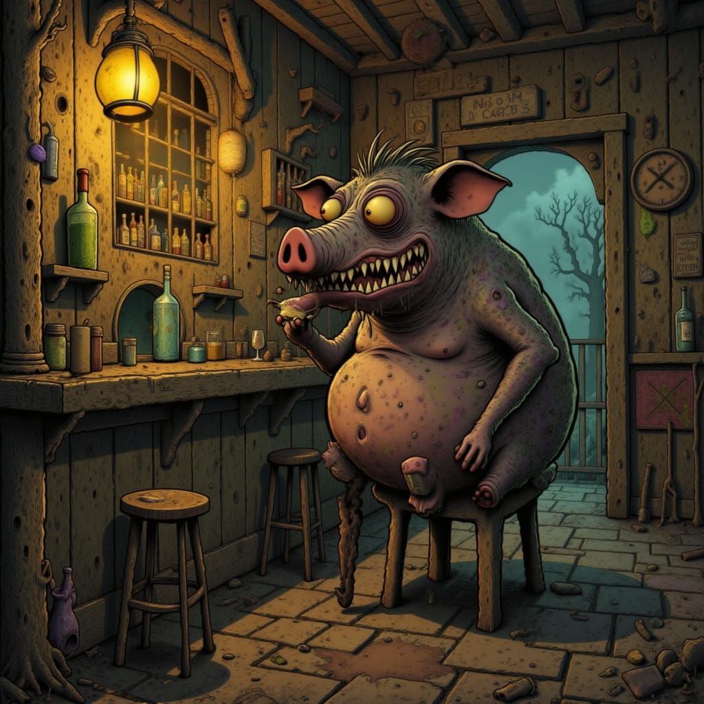 <lora:Mucksnuffler:1.0> mucksnuffler at the pub sitting on a seat