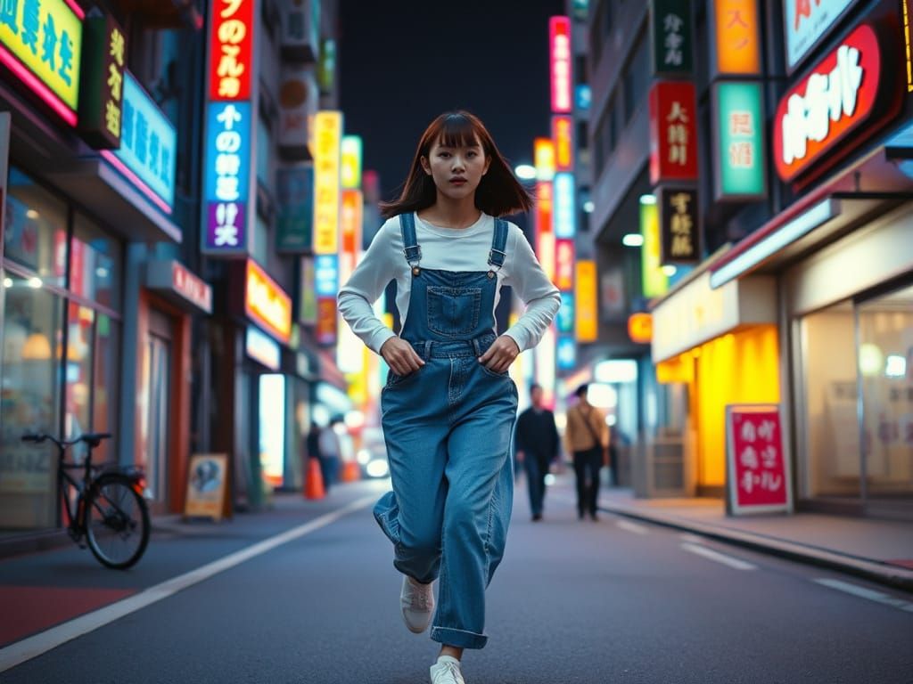 Japanese Woman in Cyberpunk Tokyo Street