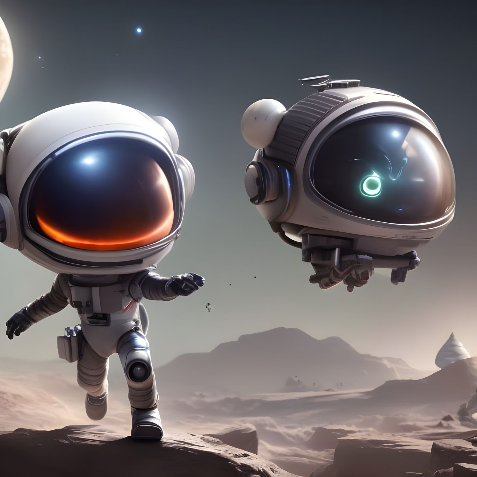 open prompt! explorer with his friend-bot  by @Leric