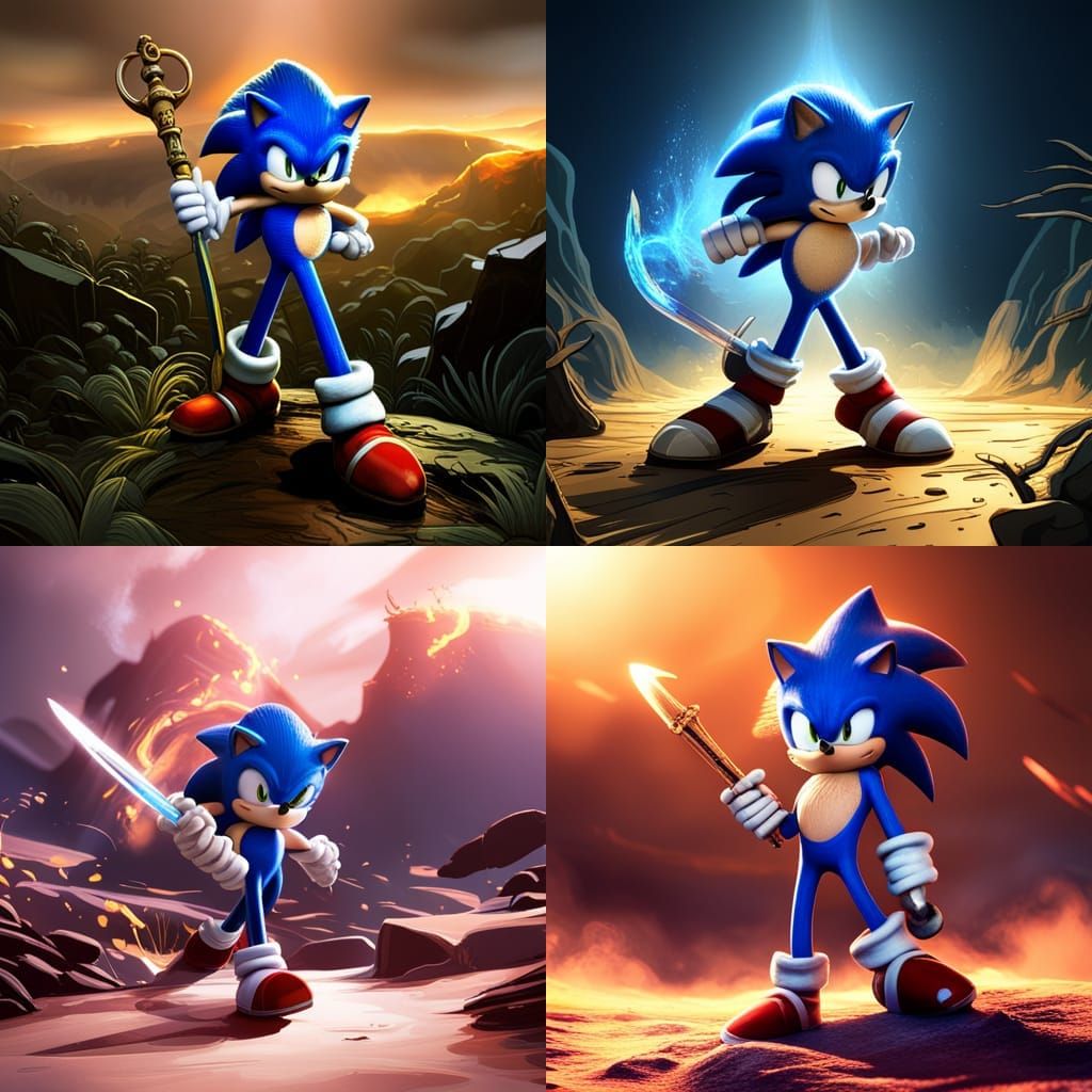 Sonic the hedgehog holding a sword