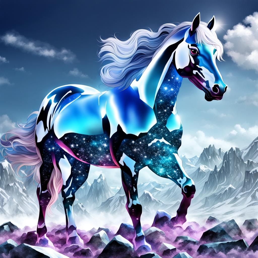 Crystal Horse in Magical Fantasy Landscape