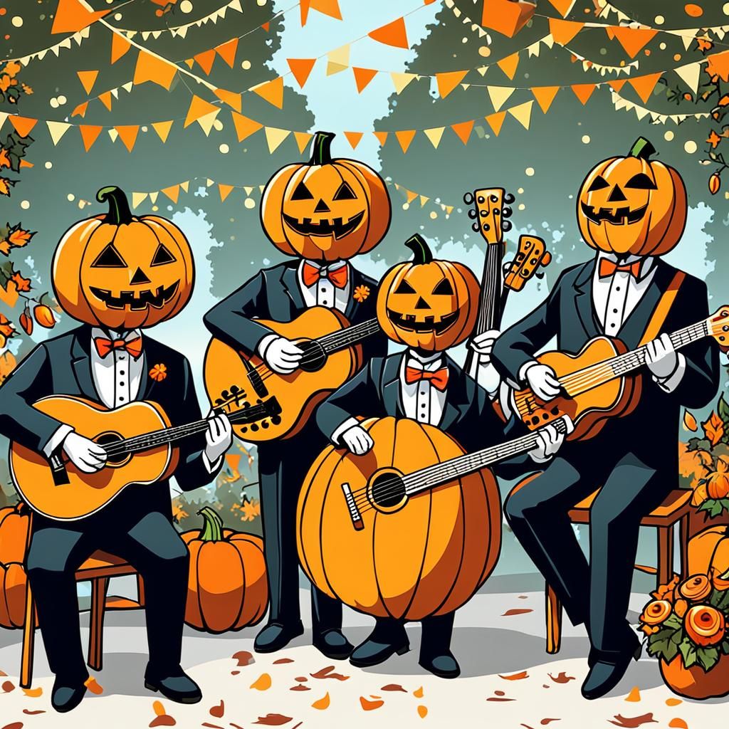 The Pumpkins Folk Music Band Playing Musical Instruments At The Wedding ...