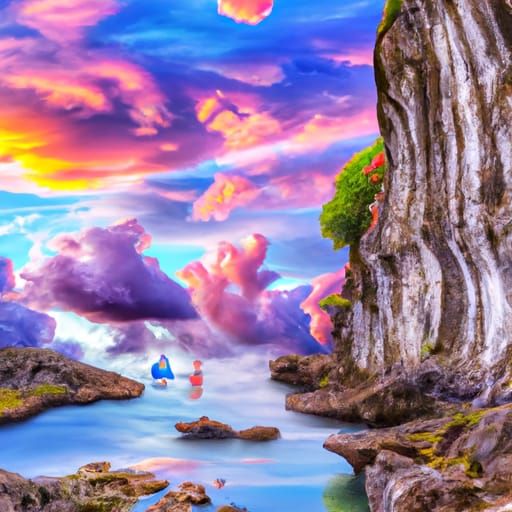 """Produce a captivating digital artwork featuring a stunnin...