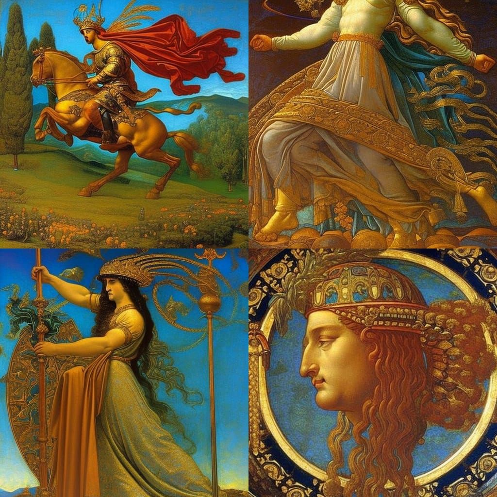 Scorpio Charioteer psychedelic art renaissance painting pre-...