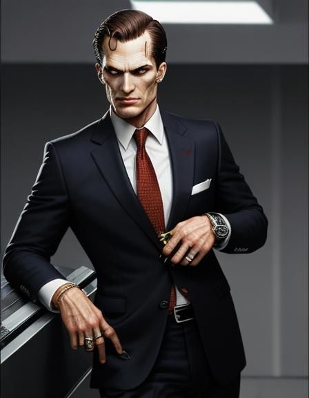 sweating over presented business card Rolex watch on wrist a...