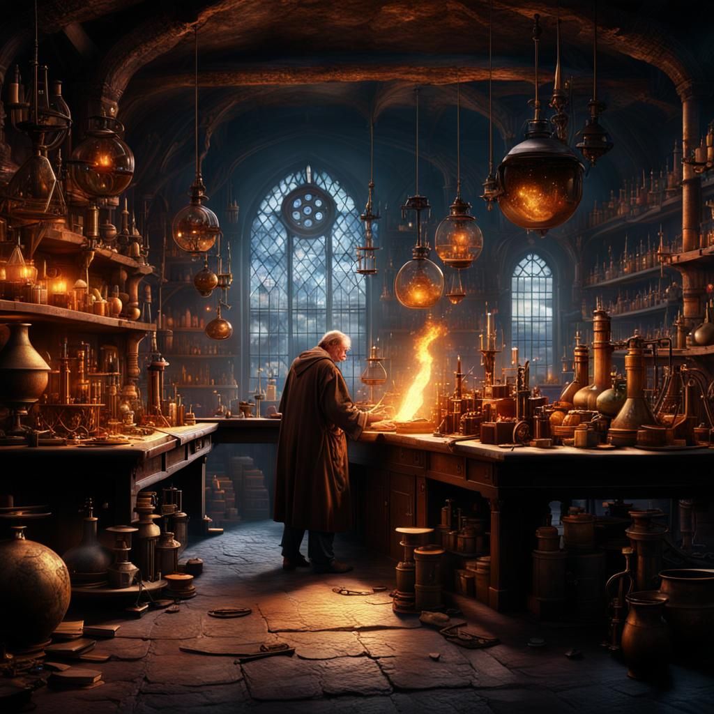 Alchemist in his laboratory