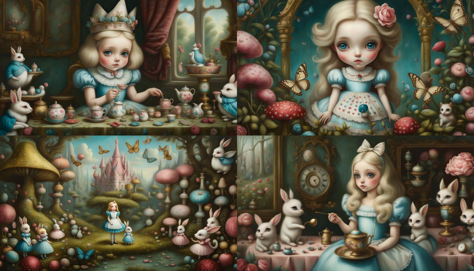 Highly Detailed Oil Painting Of Alice In Wonderland By Mark Ryden