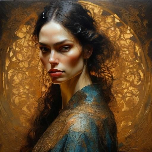<lora:Filigree Oil Sfumato:1.0> stunning young woman, portrait oil painting, chiaroscuro lighting, puzzled expression on his wrinkled face,...