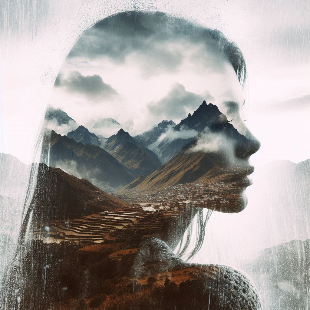 double exposure beautiful fantasy DALL-E 3 portrait landscape..