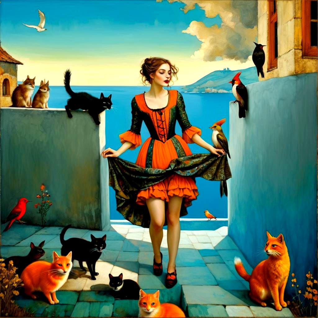 Medieval Ladies with Fantastic Animals in Illuminated Manusc...