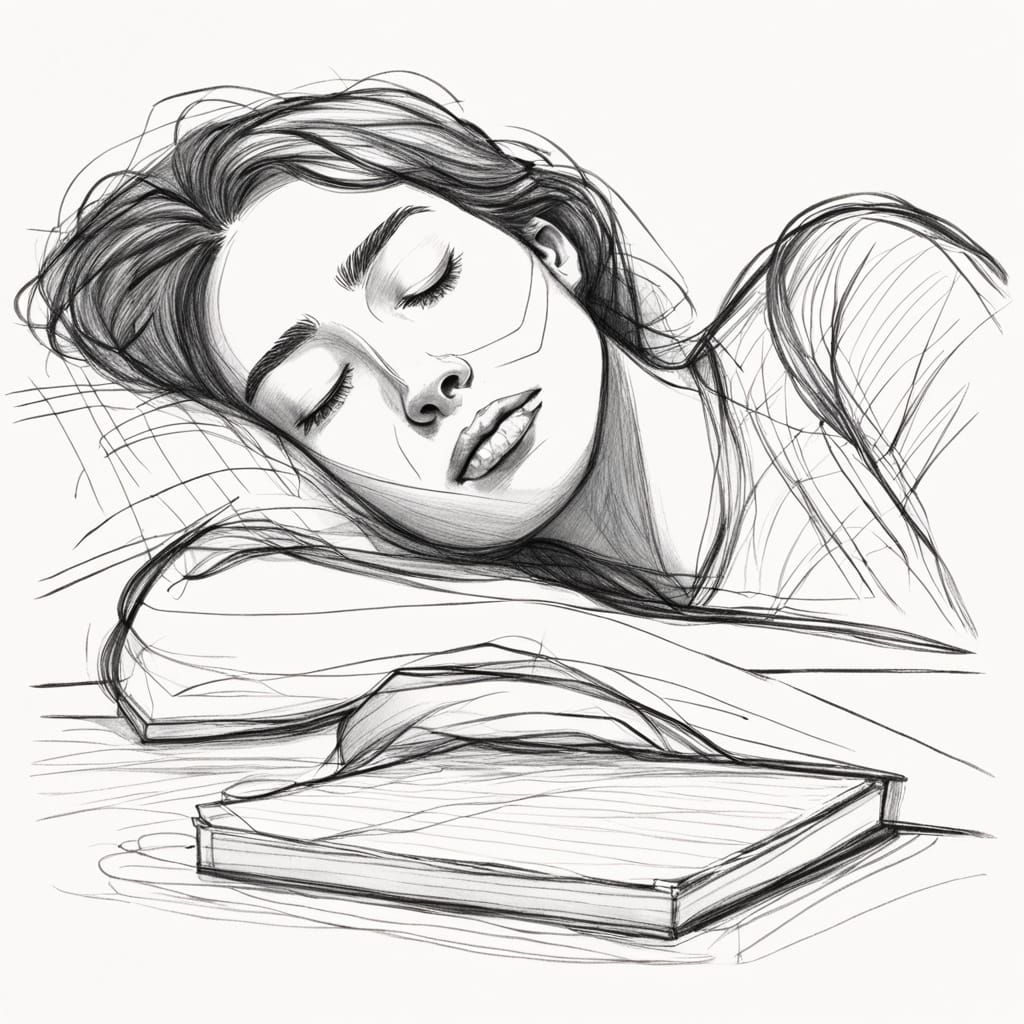 Expressive Sketch of Sleeping Woman on Notebook Paper