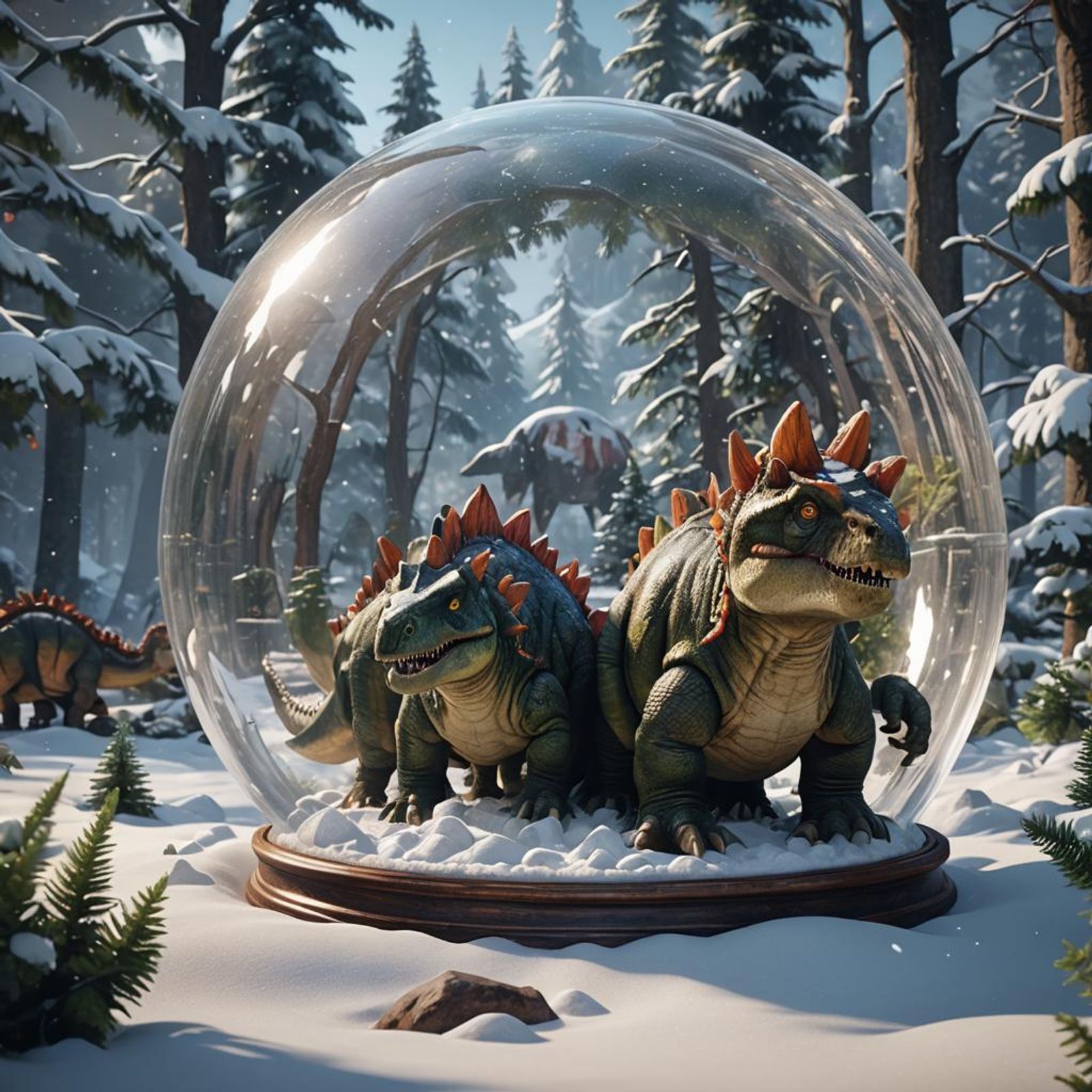 Dinosaurs in snow globe - AI Generated Artwork - NightCafe Creator