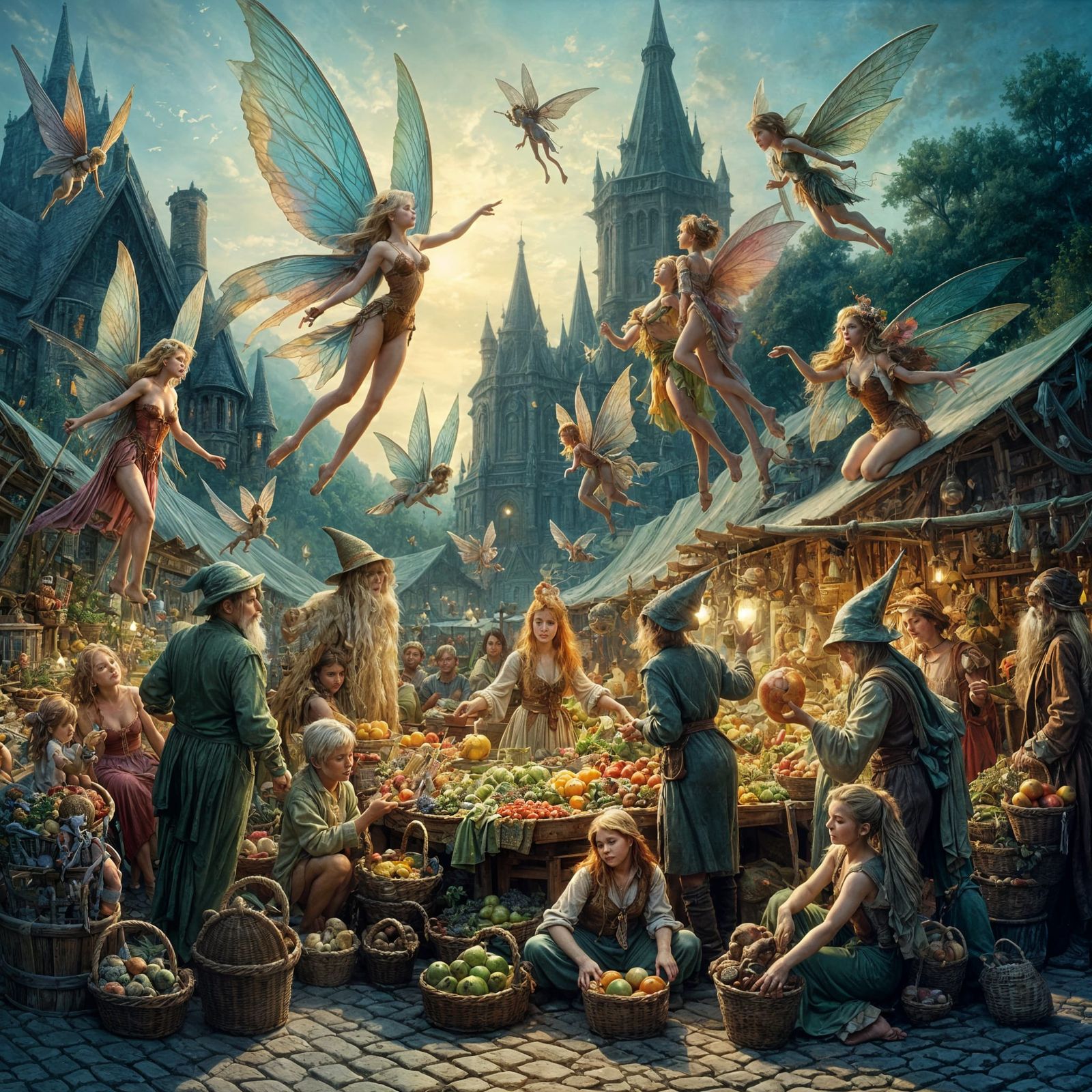 Pixie Shoppers in a Fae Marketplace