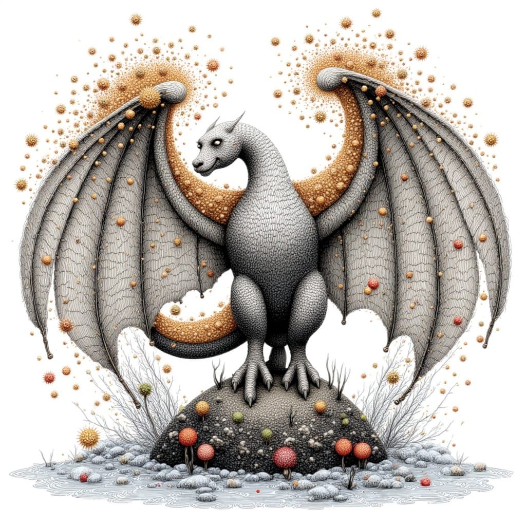 <lora:DOTSPEN:1.0> pointillism, hand-drawn illustration,  dragon