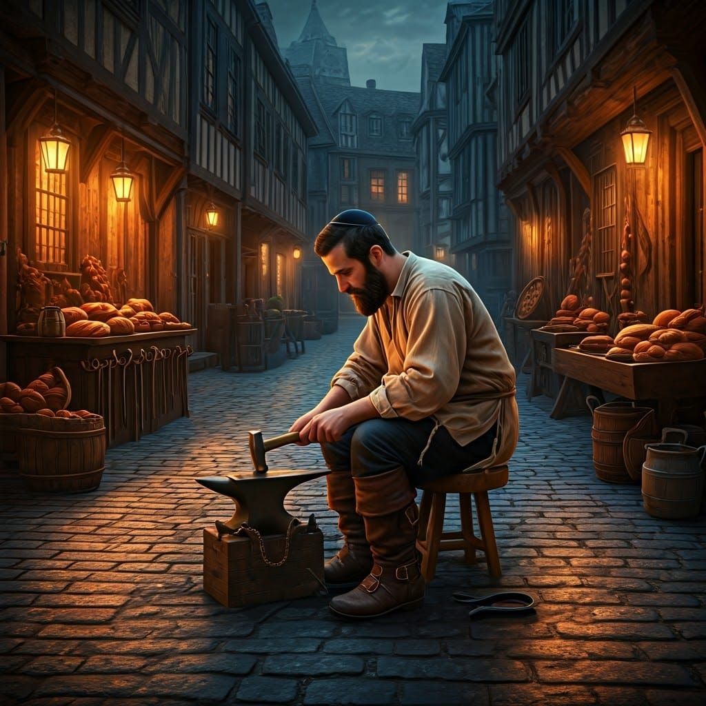 Traditional Jewish Blacksmith in 17th Century Market Scene
