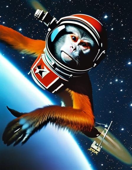 Soviet Cosmonaut Monkey, Taking Over The World - Ai Generated 