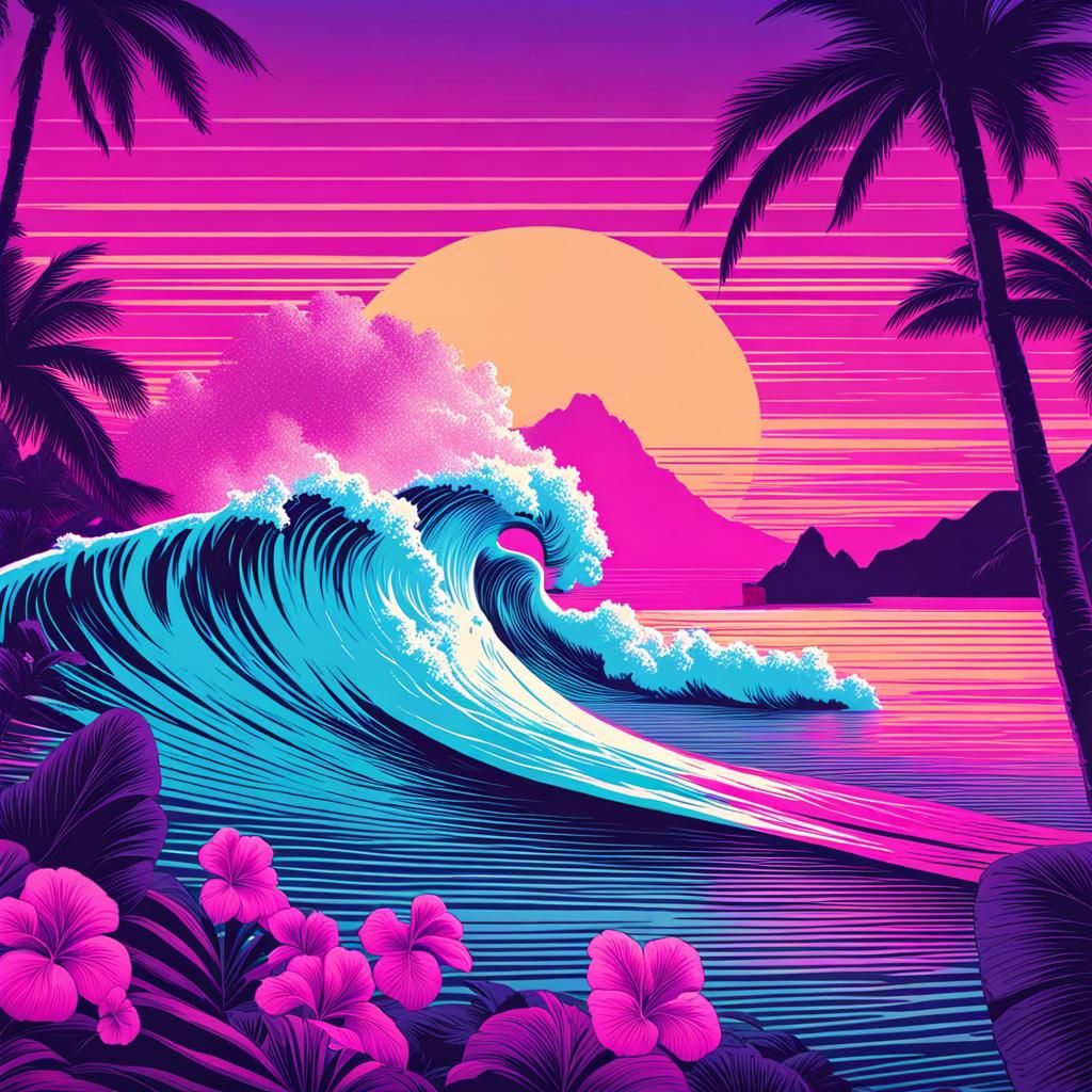 Vaporwave Hawaiian beach   by @moowokuorn