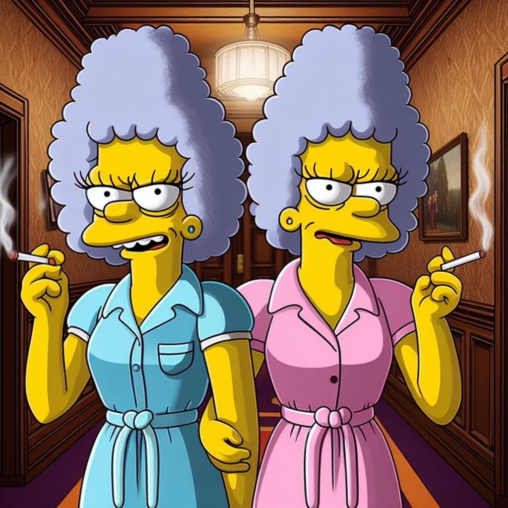 Selma and Patty Bouvier as The Twins from the Shining, Lisa and Louise Burns