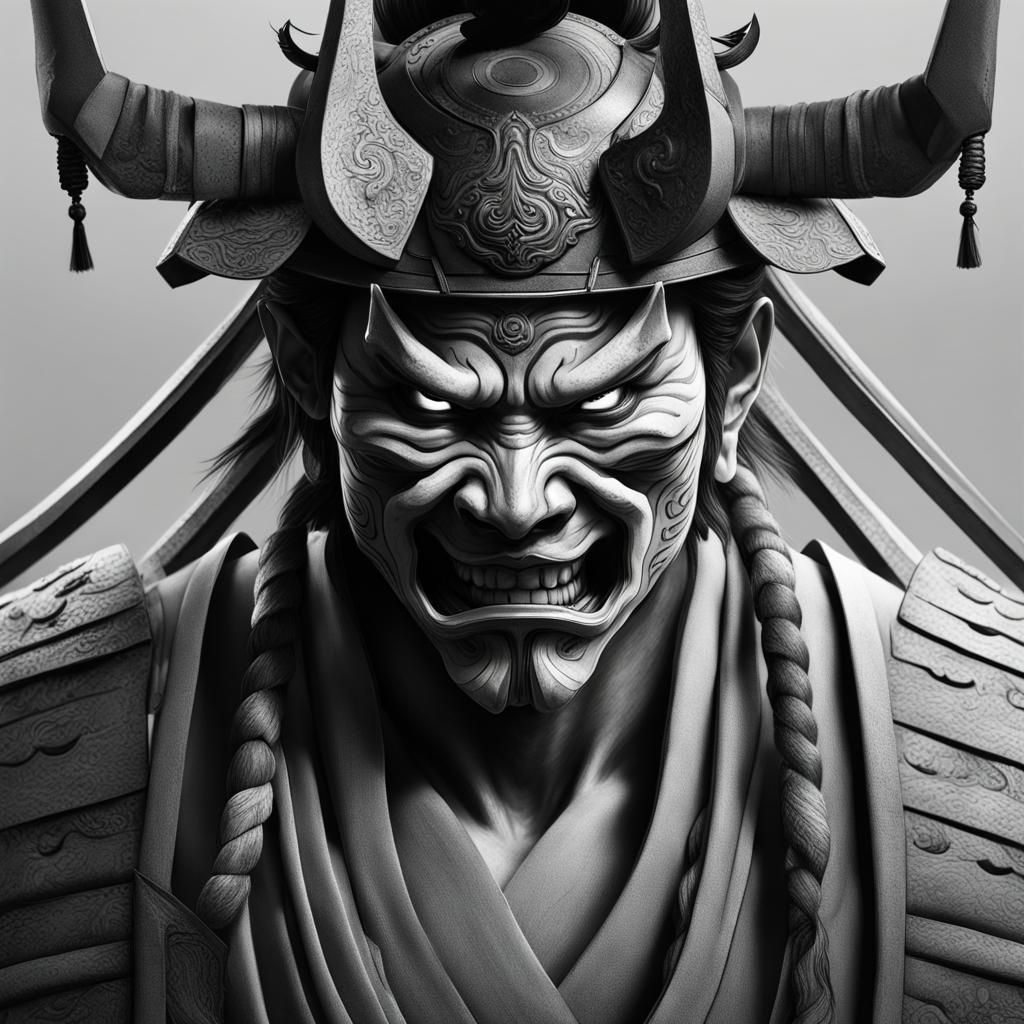 oni samurai  black and white