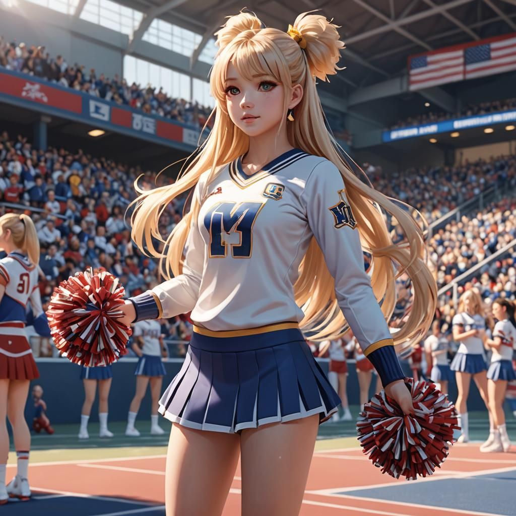 A Cheerleader with Pom-Poms - 5 - AI Generated Artwork - NightCafe Creator