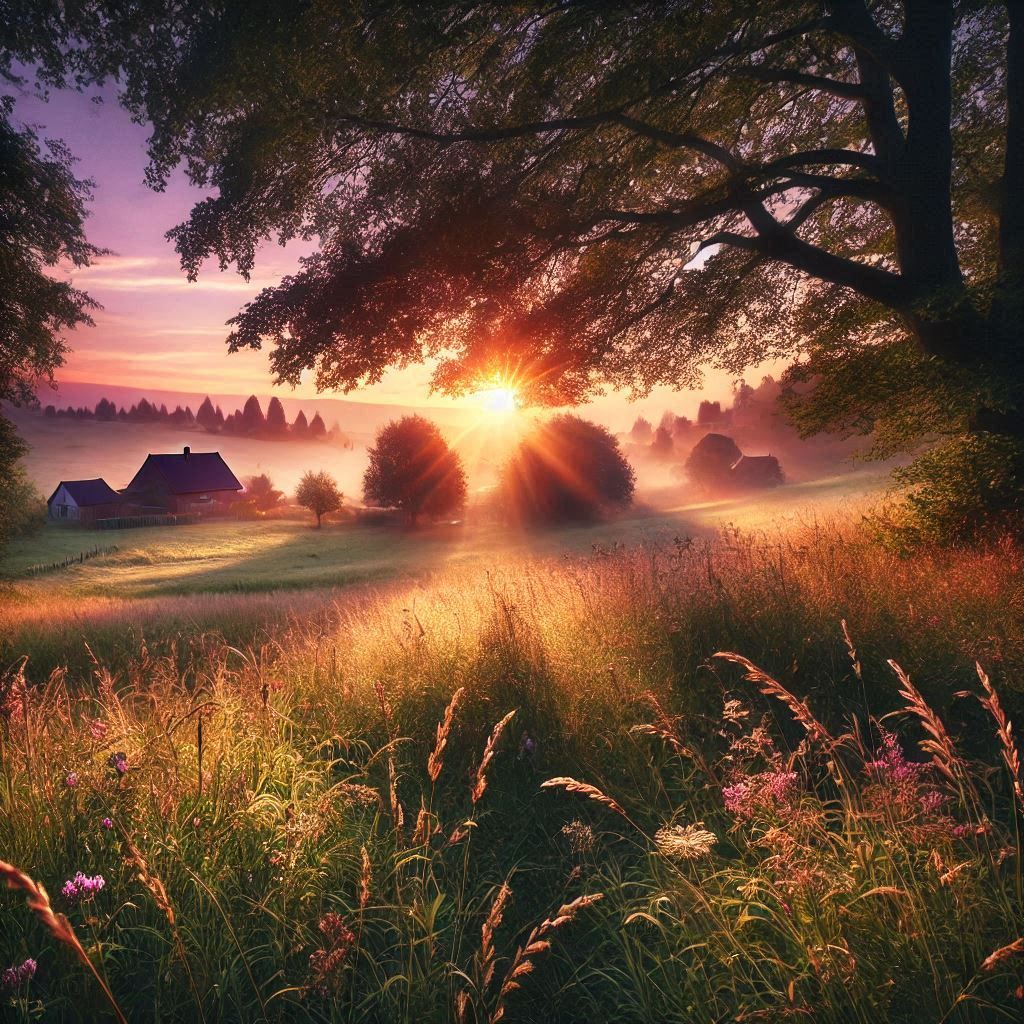 Peaceful countryside sunset