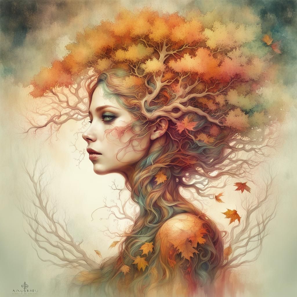 WOMAN TREE HYBRID AUTUMN 2 - AI Generated Artwork - NightCafe Creator