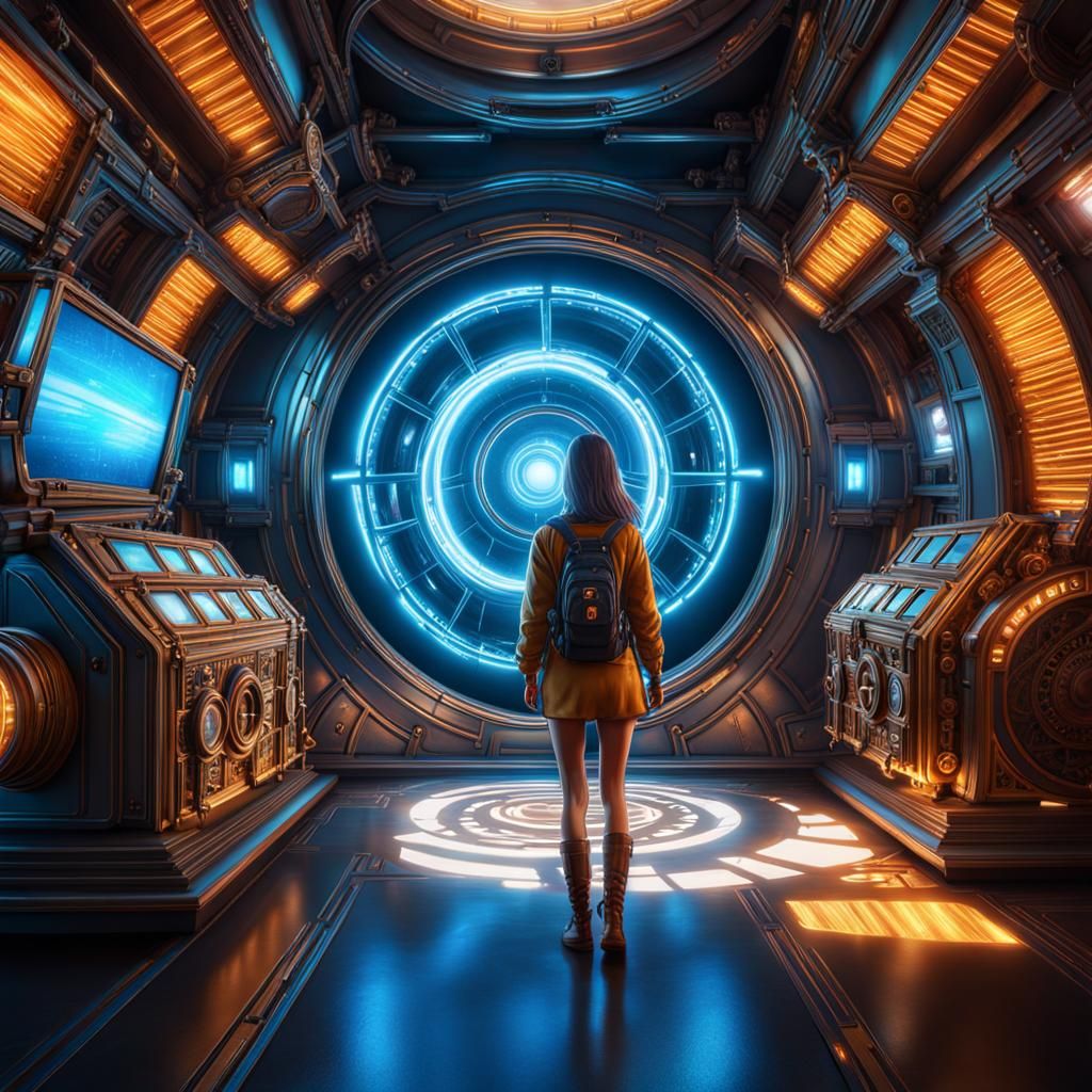 first person view of a girl traveling live with 
a time mach...