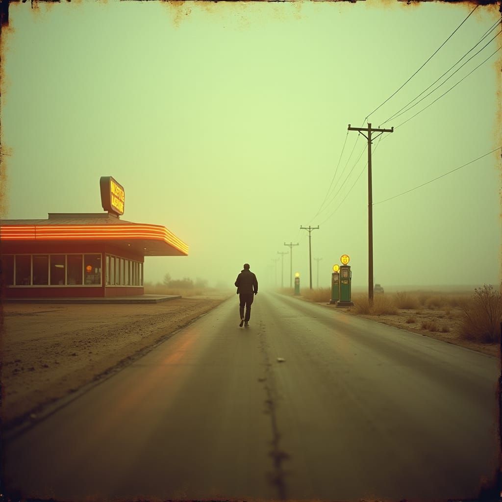 Empty city spaces:: roadside drive in:: nostalgic memories:: large format pinhole photograph:: aged with pain and sugar water