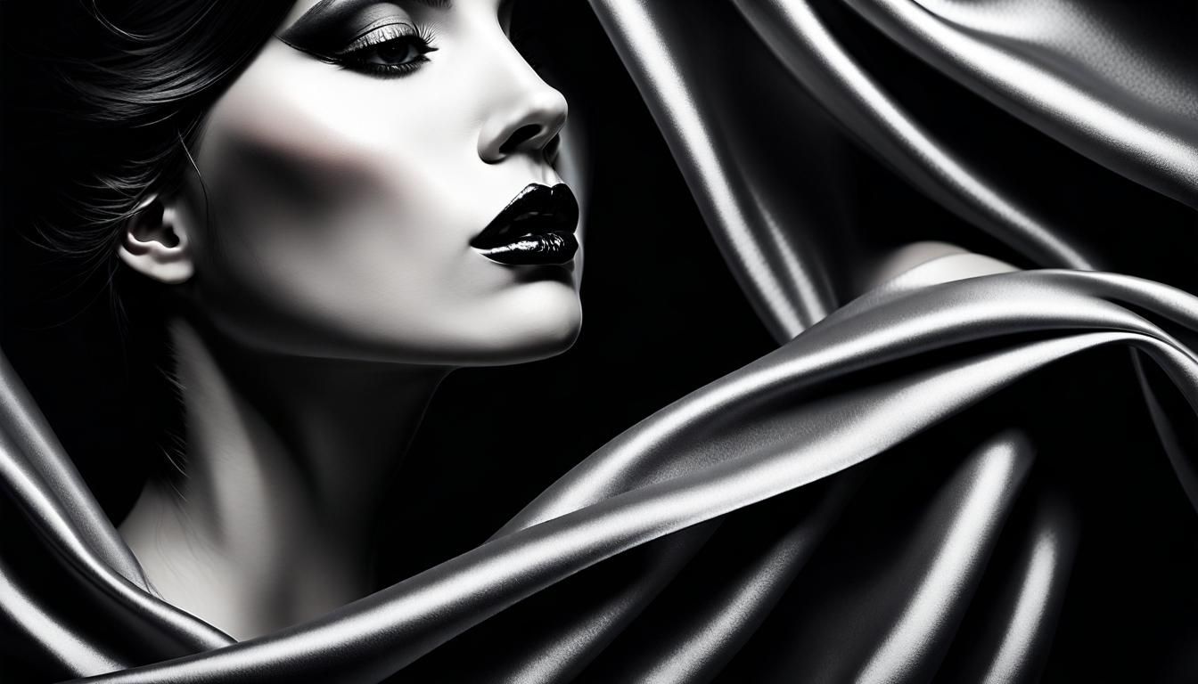 Enigmatic Woman in Flowing Fabric on Black
