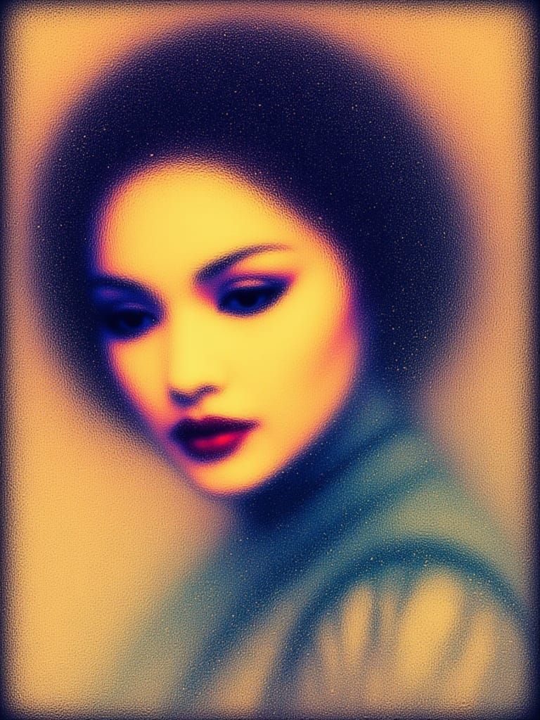 <lora:Frosted glass:1.0> Frosted glass portrait female purple and blue and yellow