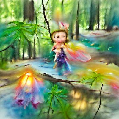Magical fairy floating in shimmering light in the summer for...