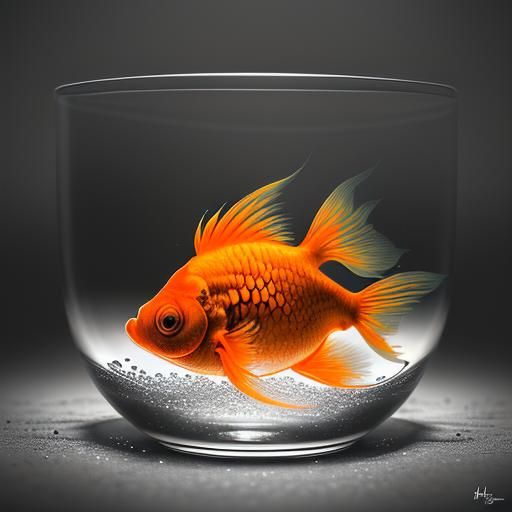 Orange Goldfish in a clear bowl, Color splash, selective color art ...