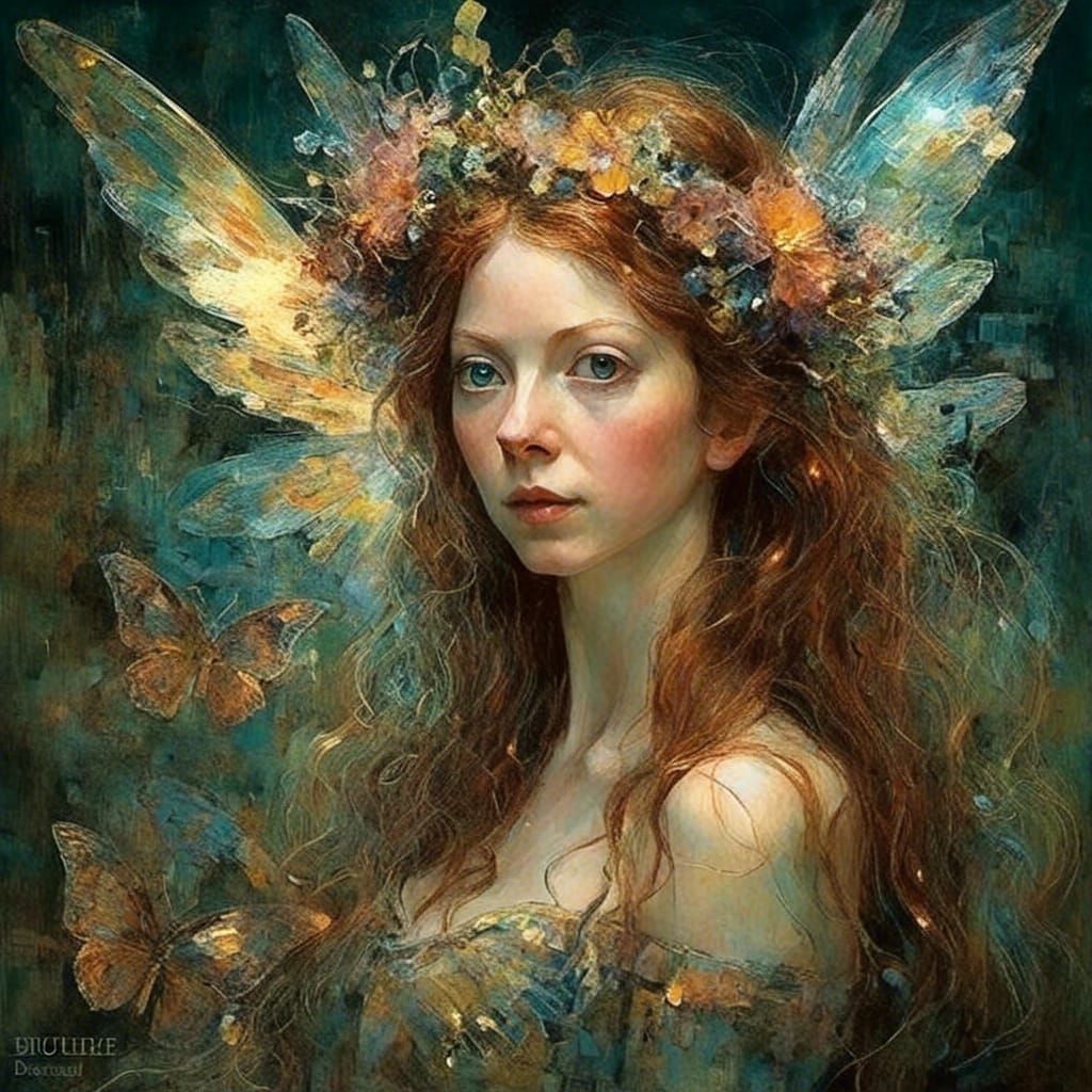 a beautiful fairy with colorful iridescent delicate wings : ...