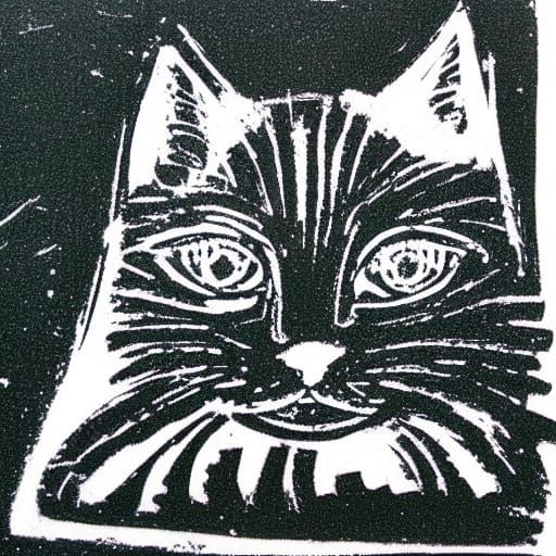 Linocut cat prints - AI Generated Artwork - NightCafe Creator
