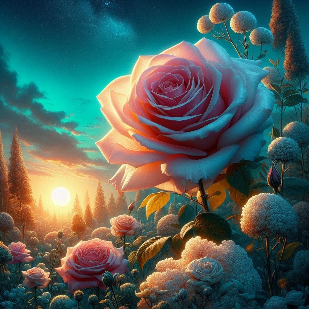 Rosas na paisagem turquesa