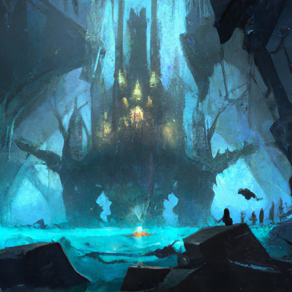 Ghosts swirling around a sunken cathedral 8k resolution concept art color corrected aetherpunk