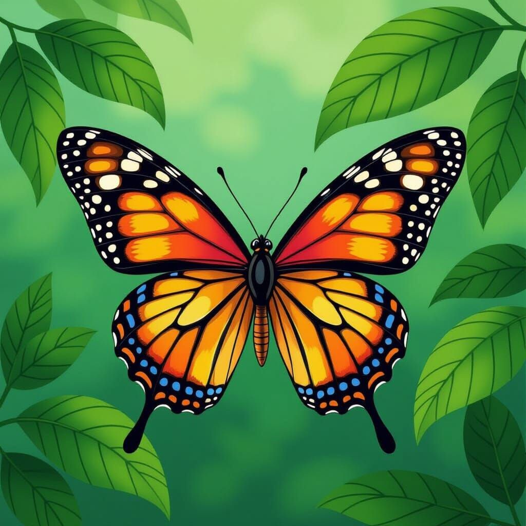 Vibrant Butterfly with Lush Green Leaves
