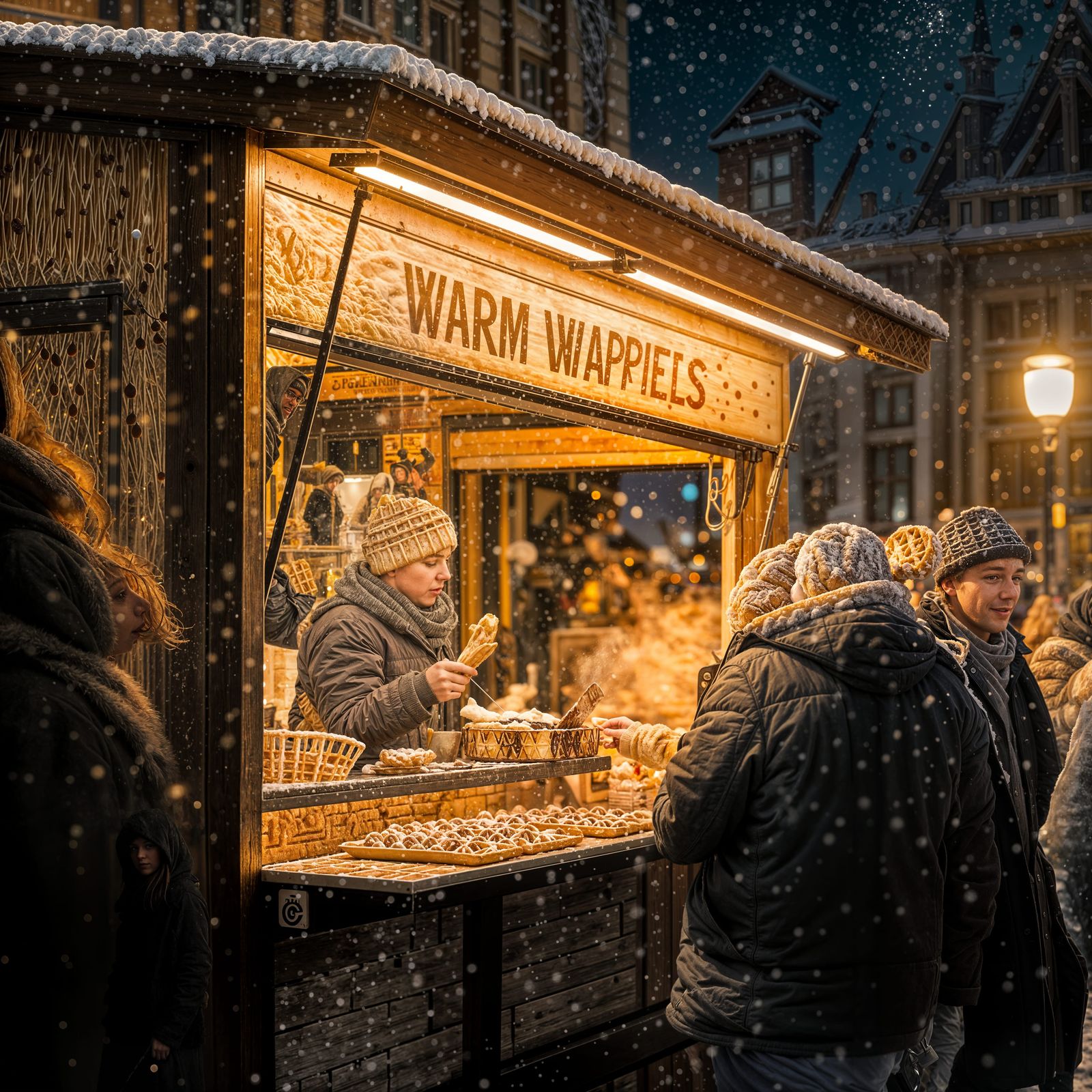 Warm waffels in winter.  by @Hannah