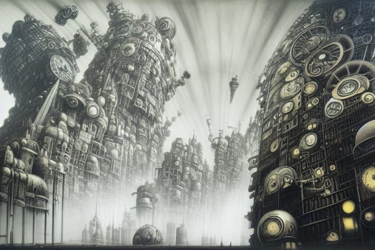 leaning dieselpunk city